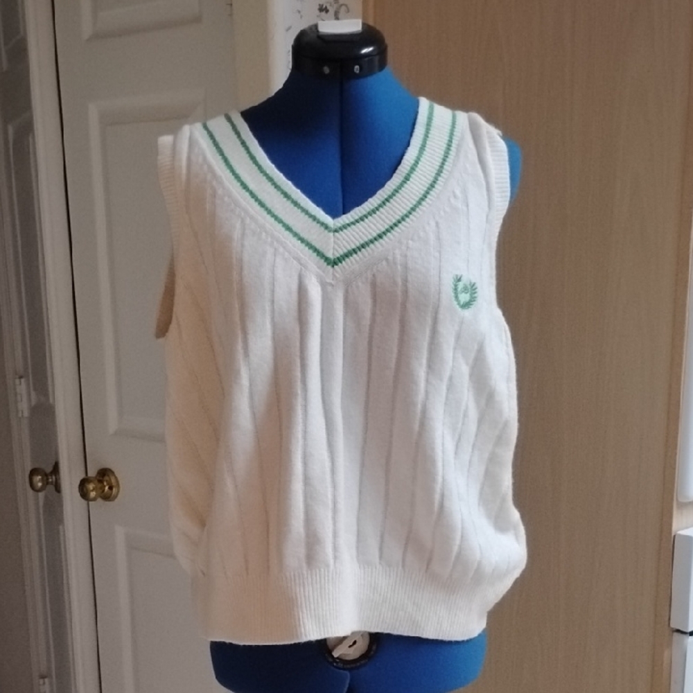 Victoria's Secret White and Green V-Neck Sweater Vest